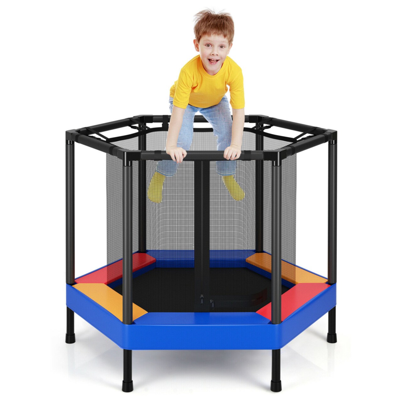 Gymax 48 Hexagonal Kids Trampoline Recreational Bounce Jumper W/Foam Padded Handrails
